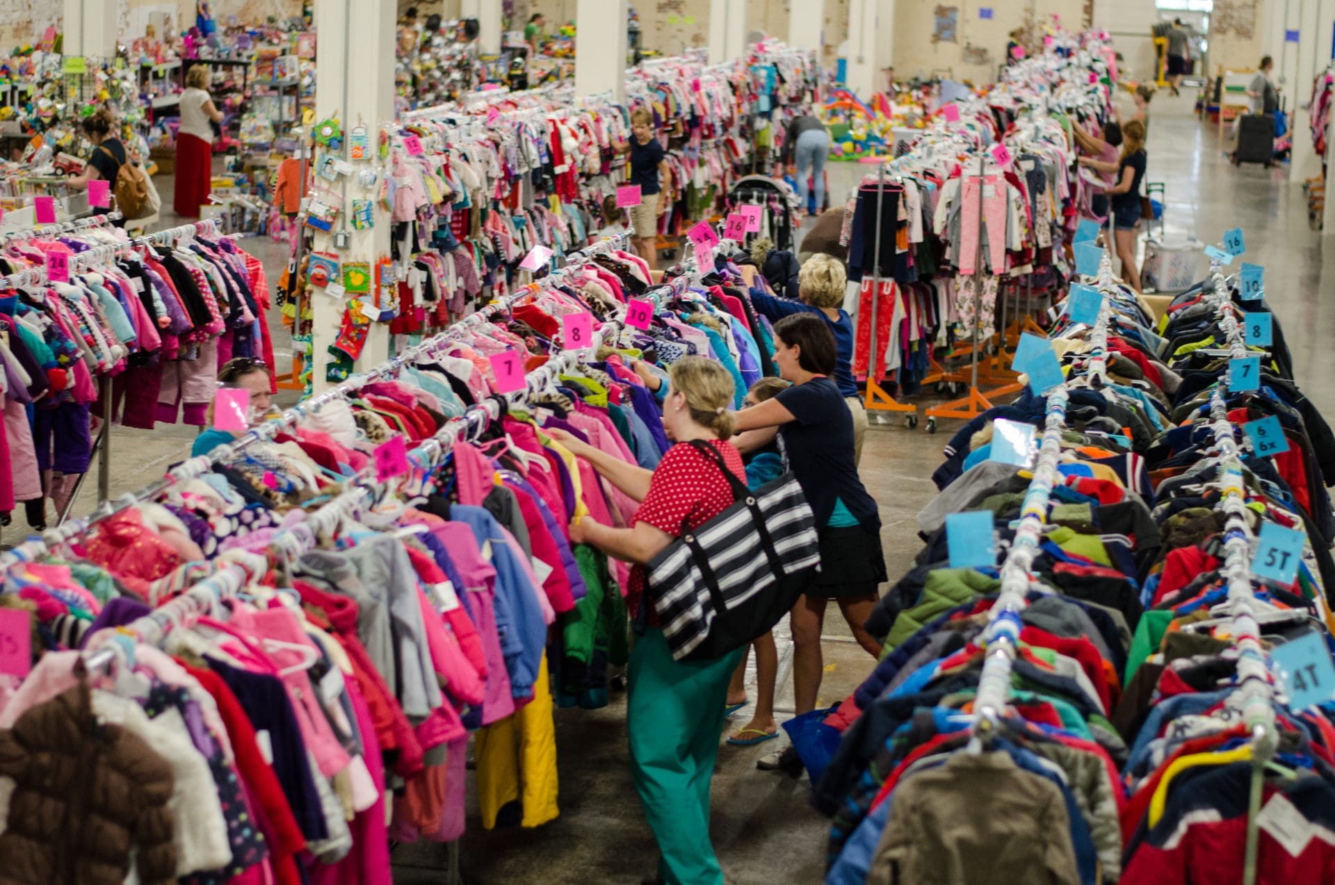 Shoppers at a high-volume consignment sale